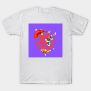 Double Happiness Koi Fish Light Purple with Red Symbol - Hong Kong Retro T-Shirt